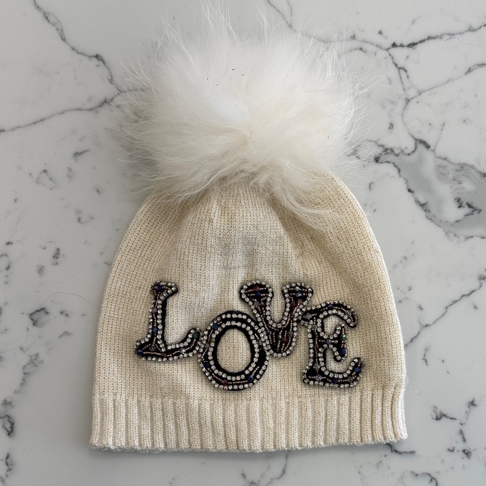 Chic Cream Beanie with 'LOVE' Detail